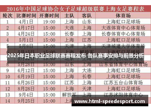 2025年日本职业足球联赛赛程发布 各队赛事安排与前景分析