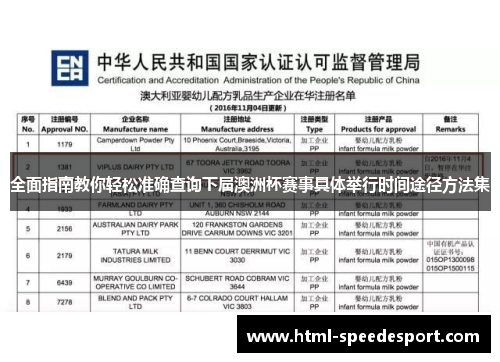 全面指南教你轻松准确查询下届澳洲杯赛事具体举行时间途径方法集